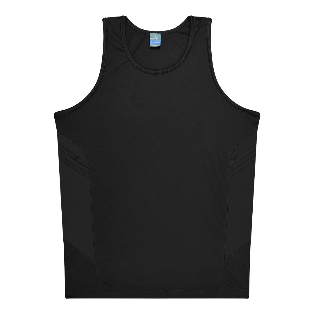 House of Uniforms The Tasman Singlet | Mens | Black Base Aussie Pacific Black