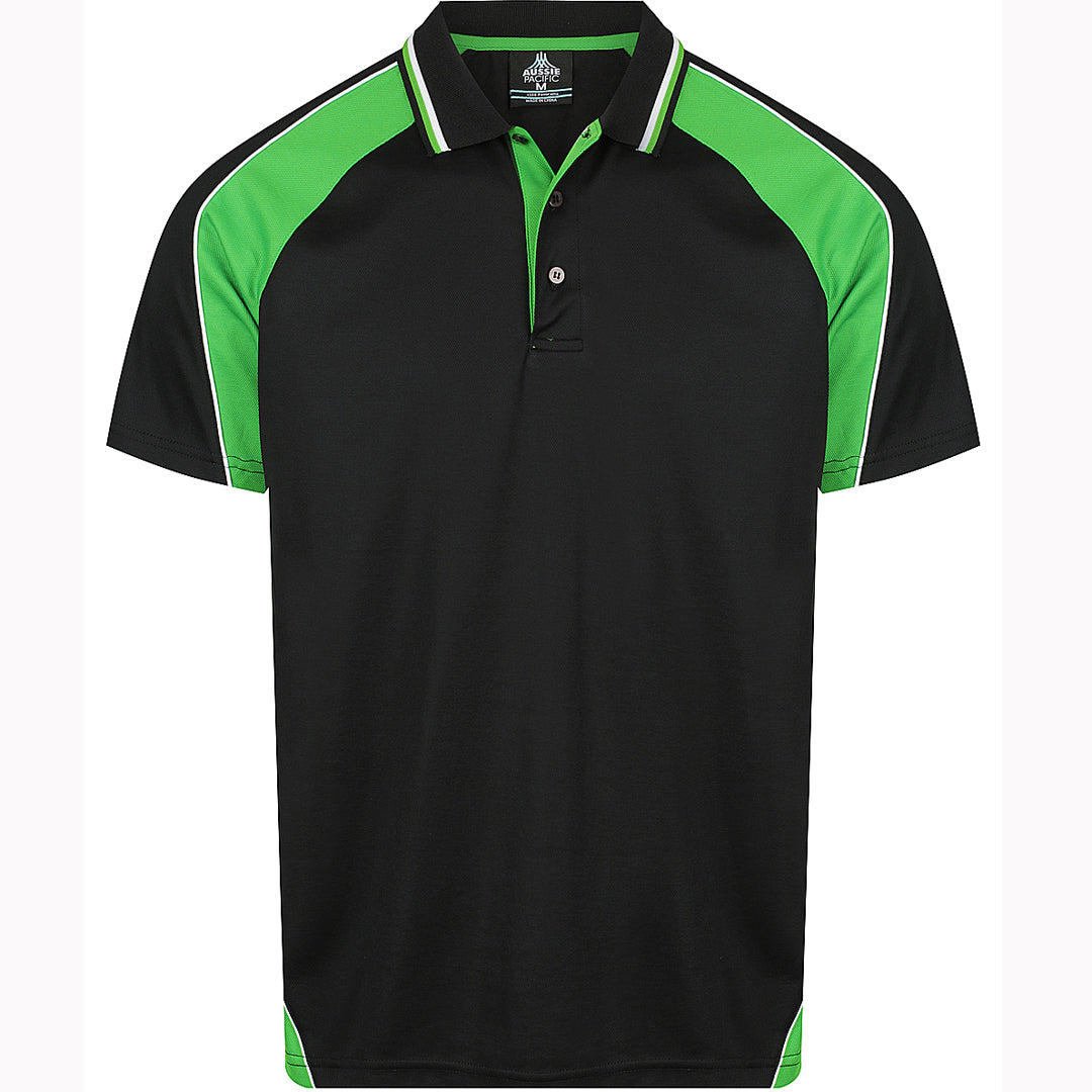 House of Uniforms The Panorama Polo | Mens | Short Sleeve Aussie Pacific Black/Kawa Green/White