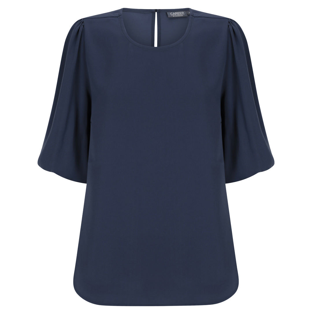 House of Uniforms The Poppy Puff Sleeve Top | Ladies Gloweave Navy