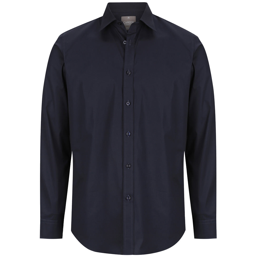 House of Uniforms The Slim Fit Olsen Shirt | Mens | Long Sleeve Gloweave Navy