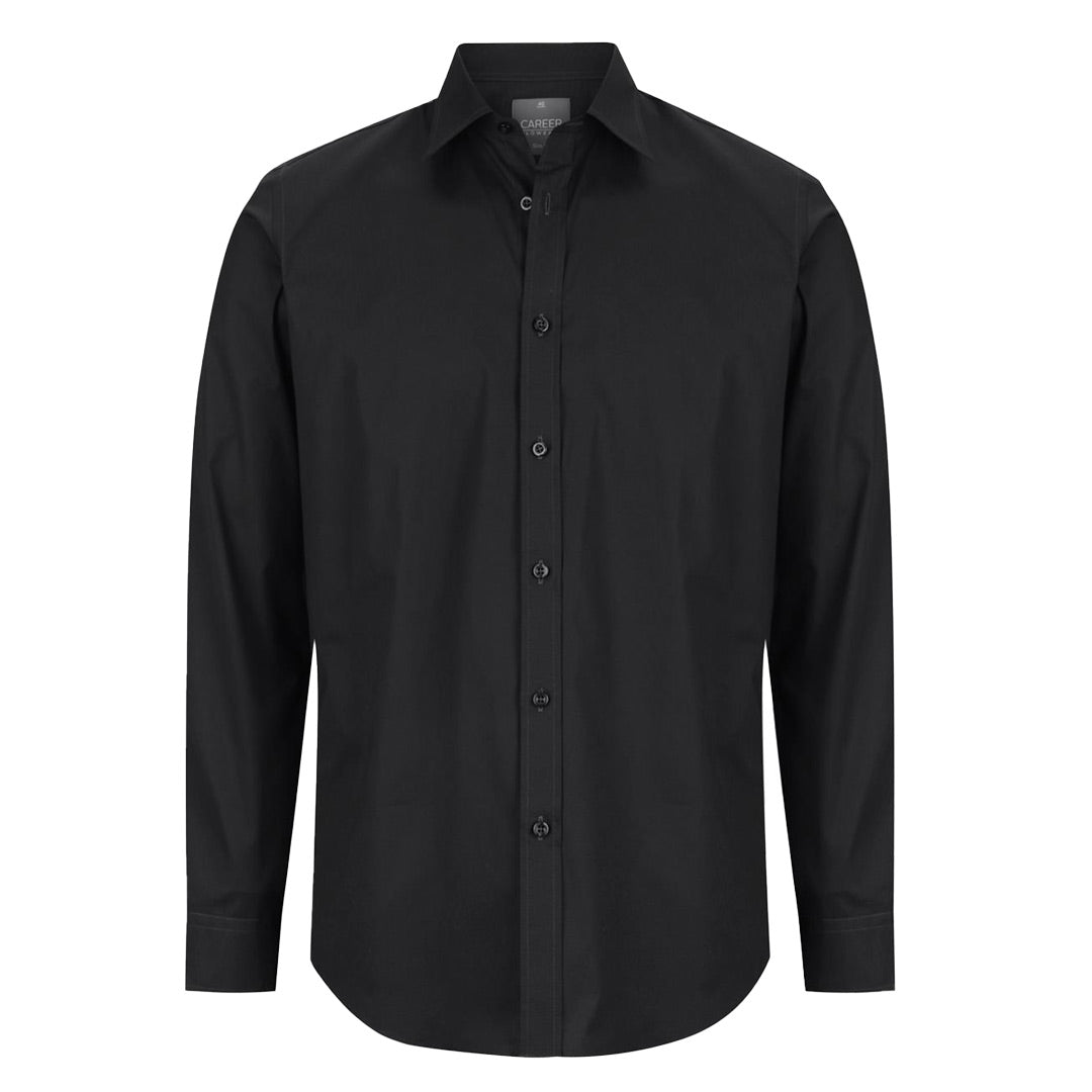 House of Uniforms The Slim Fit Olsen Shirt | Mens | Long Sleeve Gloweave Black