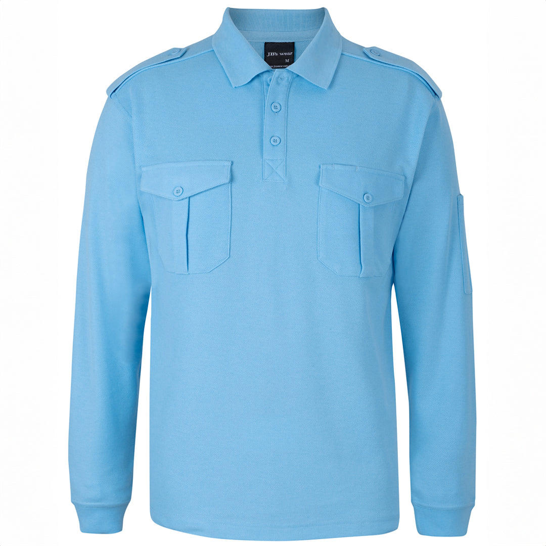 House of Uniforms The Epaulette Polo | Long Sleeve Jbs Wear Light Blue