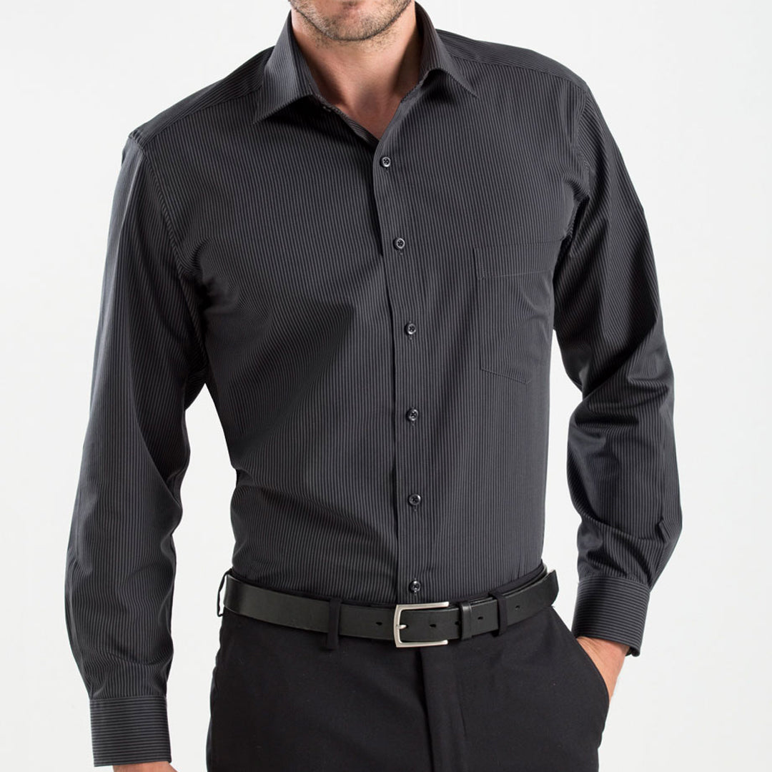 House of Uniforms The Canberra Shirt | Mens | Long Sleeve John Kevin Charcoal