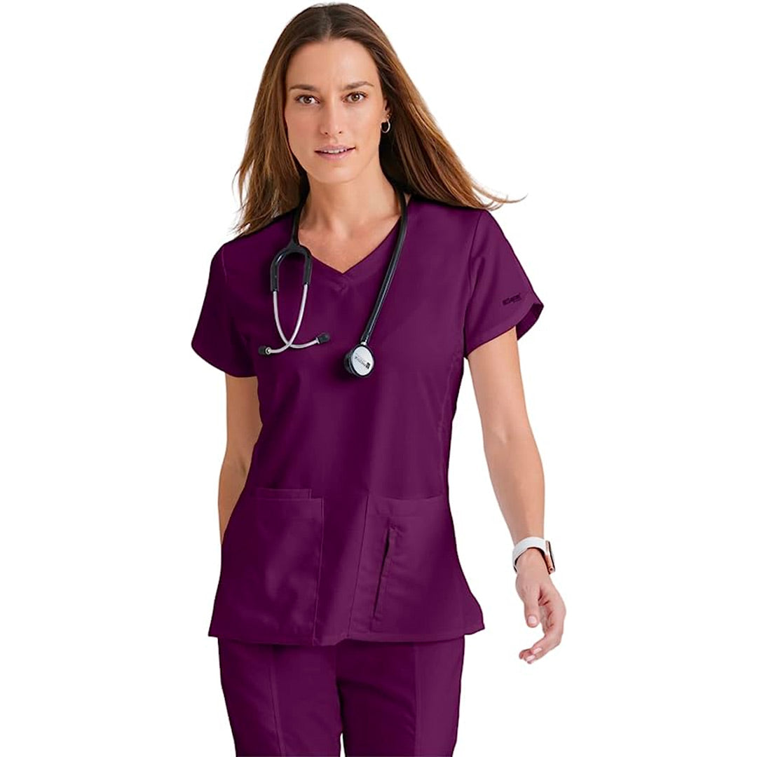 House of Uniforms The Cora 4 Pocket V Neck Scrub Top | Ladies | Greys Anatomy Greys Anatomy by Barco Wine