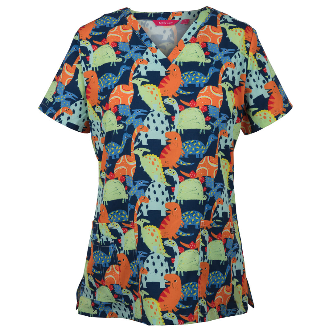 House of Uniforms The JB's Printed Scrub Top | Ladies Jbs Wear Dino