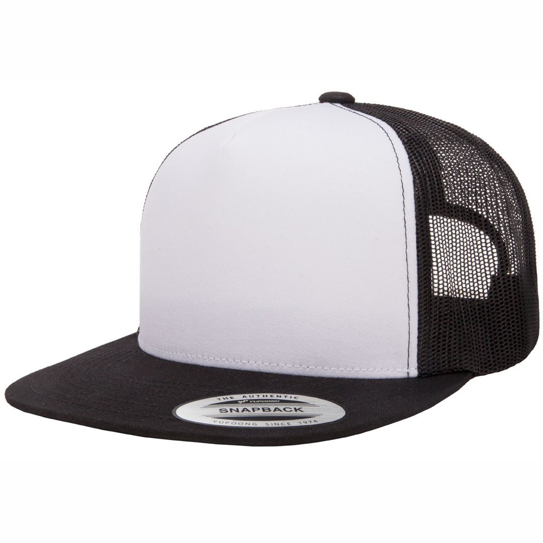 House of Uniforms The Flexfit YP Classic Flat Peak Trucker Cap Flexfit Black/White