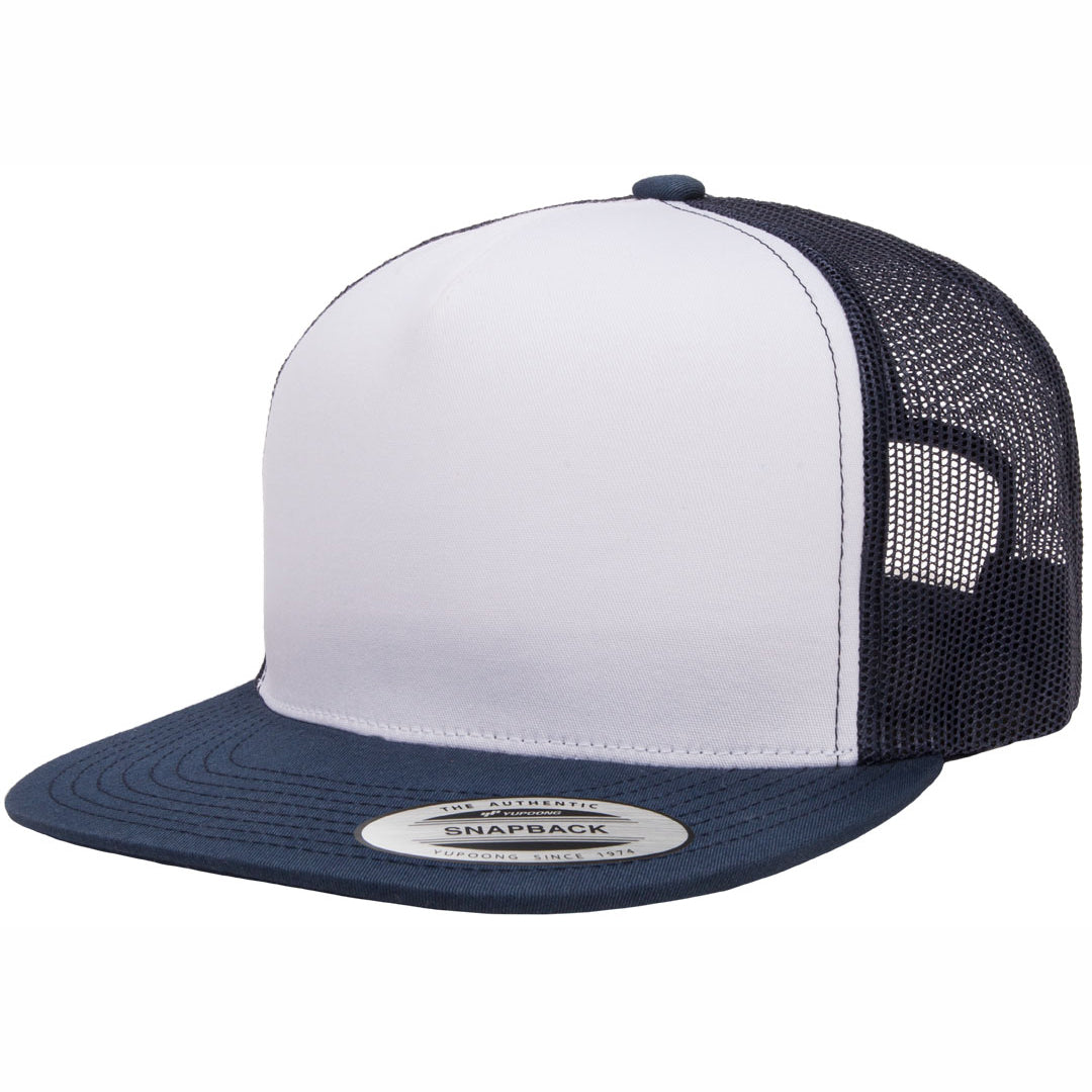 House of Uniforms The Flexfit YP Classic Flat Peak Trucker Cap Flexfit Navy/White