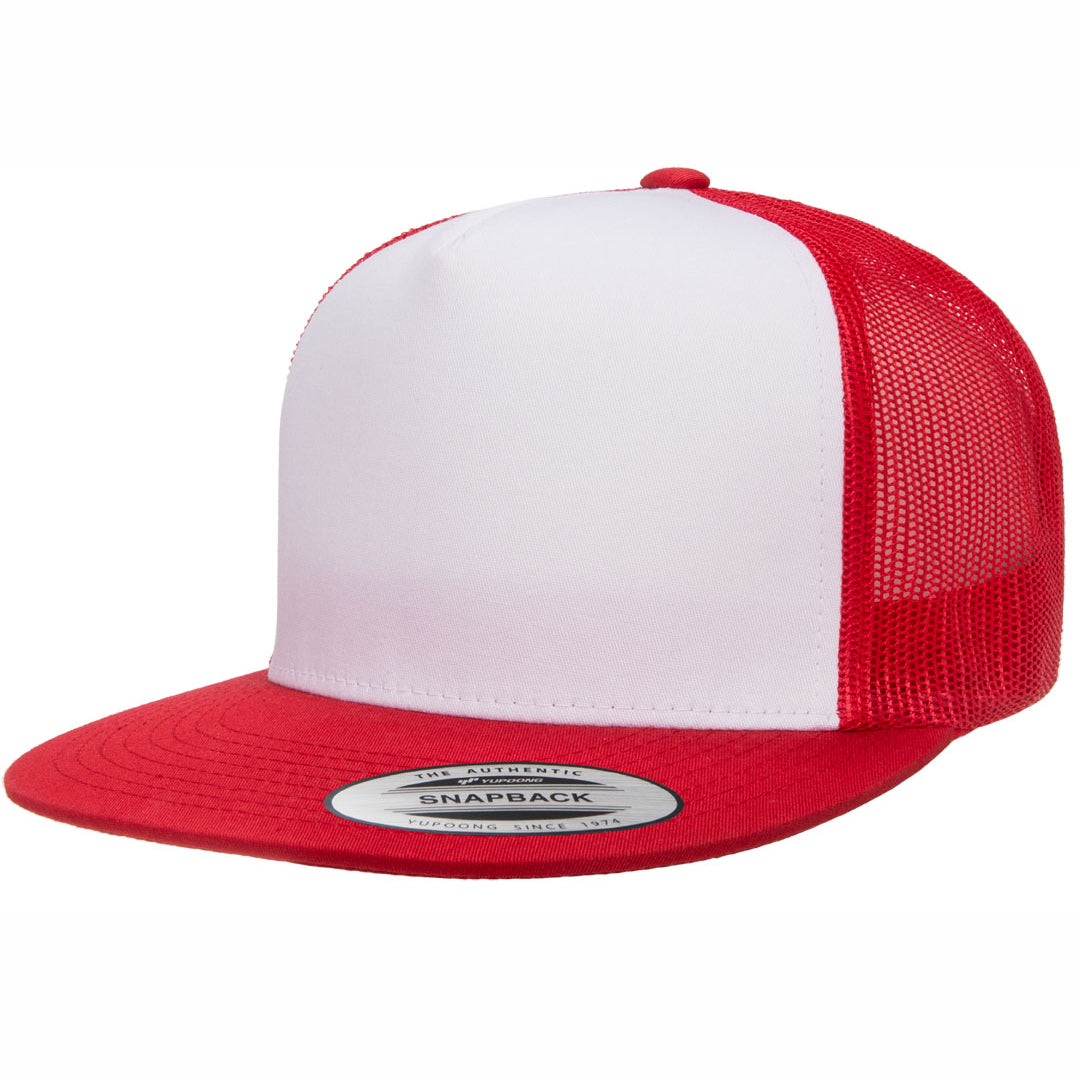 House of Uniforms The Flexfit YP Classic Flat Peak Trucker Cap Flexfit Red/White