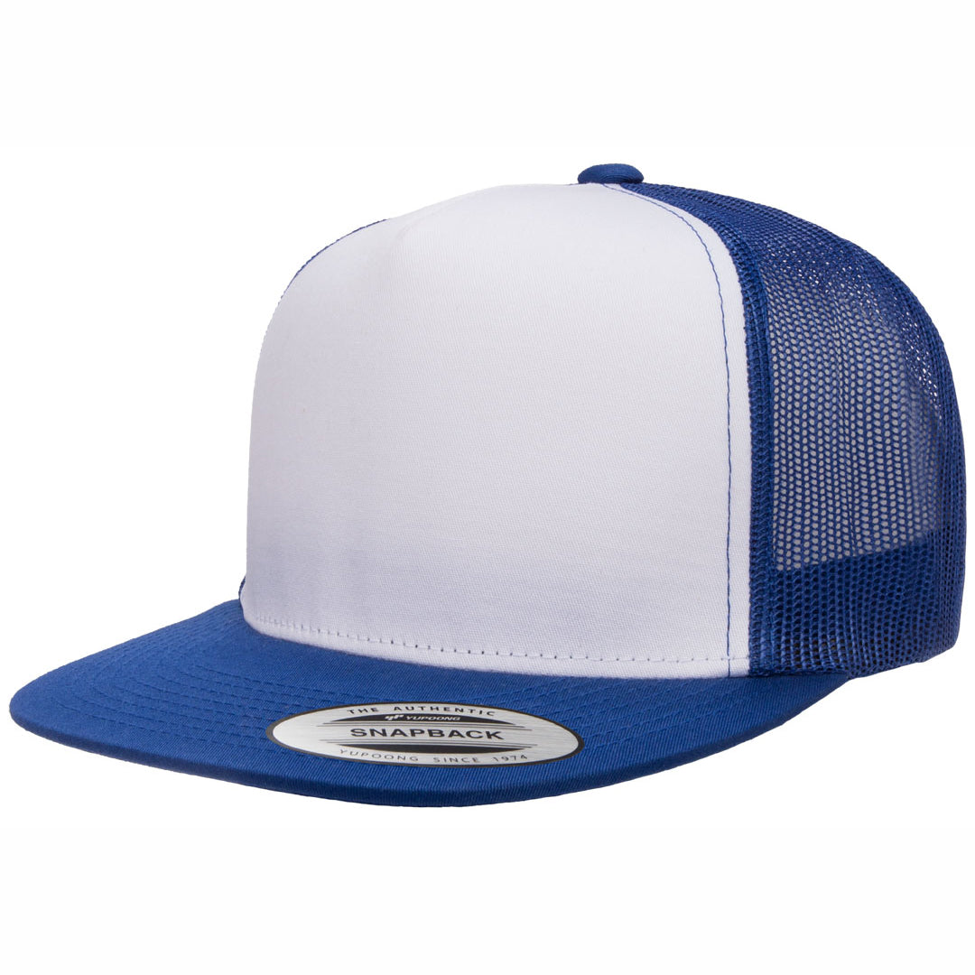 House of Uniforms The Flexfit YP Classic Flat Peak Trucker Cap Flexfit Royal/White