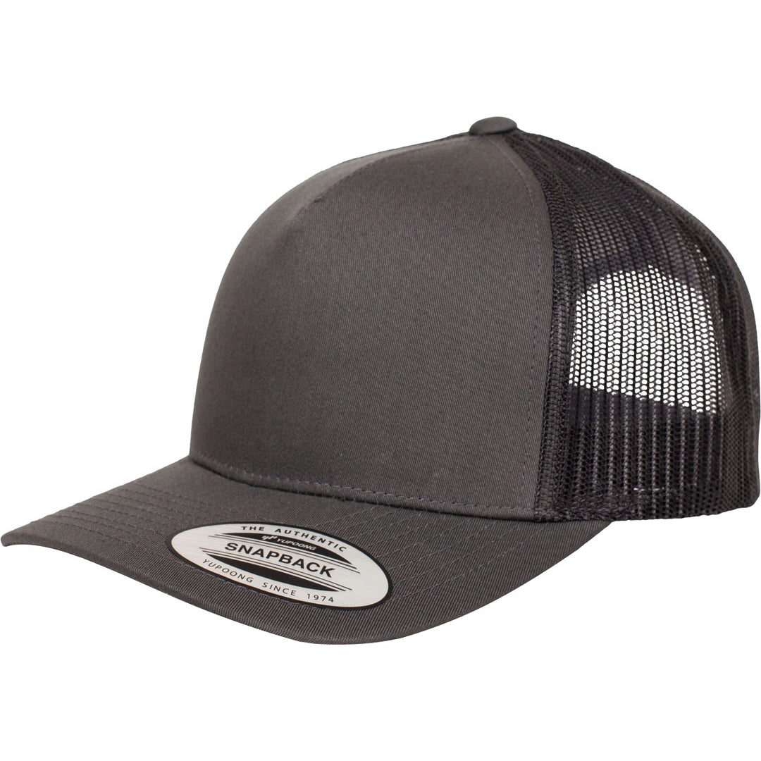 House of Uniforms The Flexfit YP Classic Retro 5 Panel Trucker Cap Flexfit Charcoal