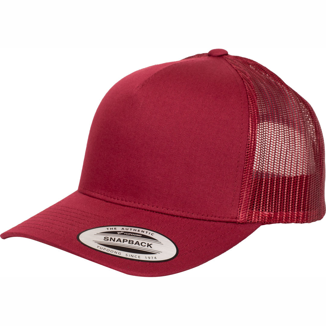 House of Uniforms The Flexfit YP Classic Retro 5 Panel Trucker Cap Flexfit Maroon