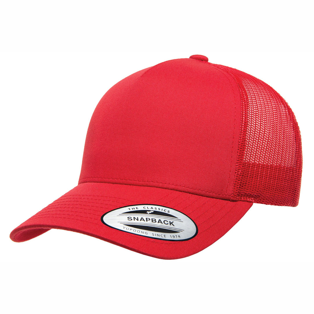 House of Uniforms The Flexfit YP Classic Retro 5 Panel Trucker Cap Flexfit Red
