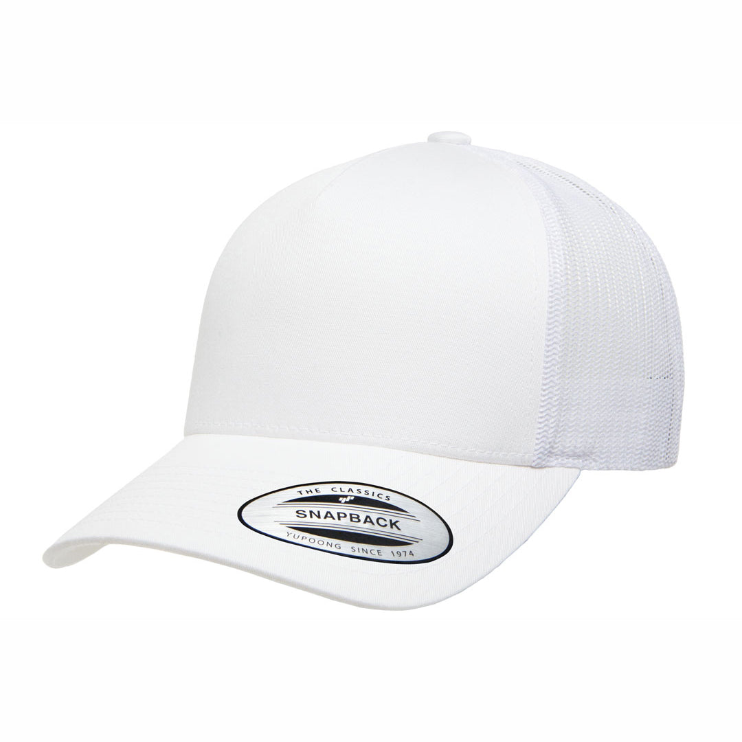 House of Uniforms The Flexfit YP Classic Retro 5 Panel Trucker Cap Flexfit White