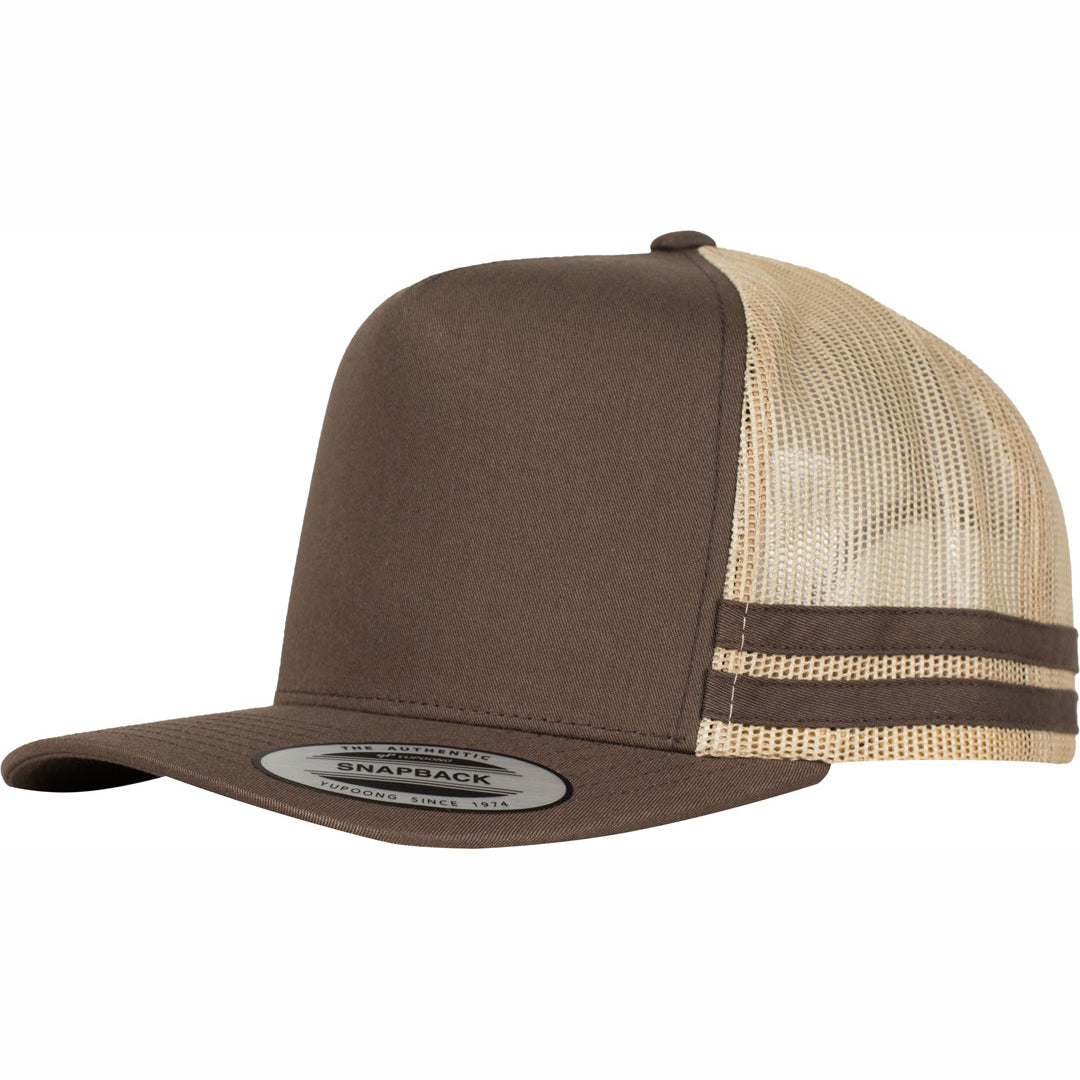 House of Uniforms The Flexfit YP Stripe Trucker Cap Flexfit Brown