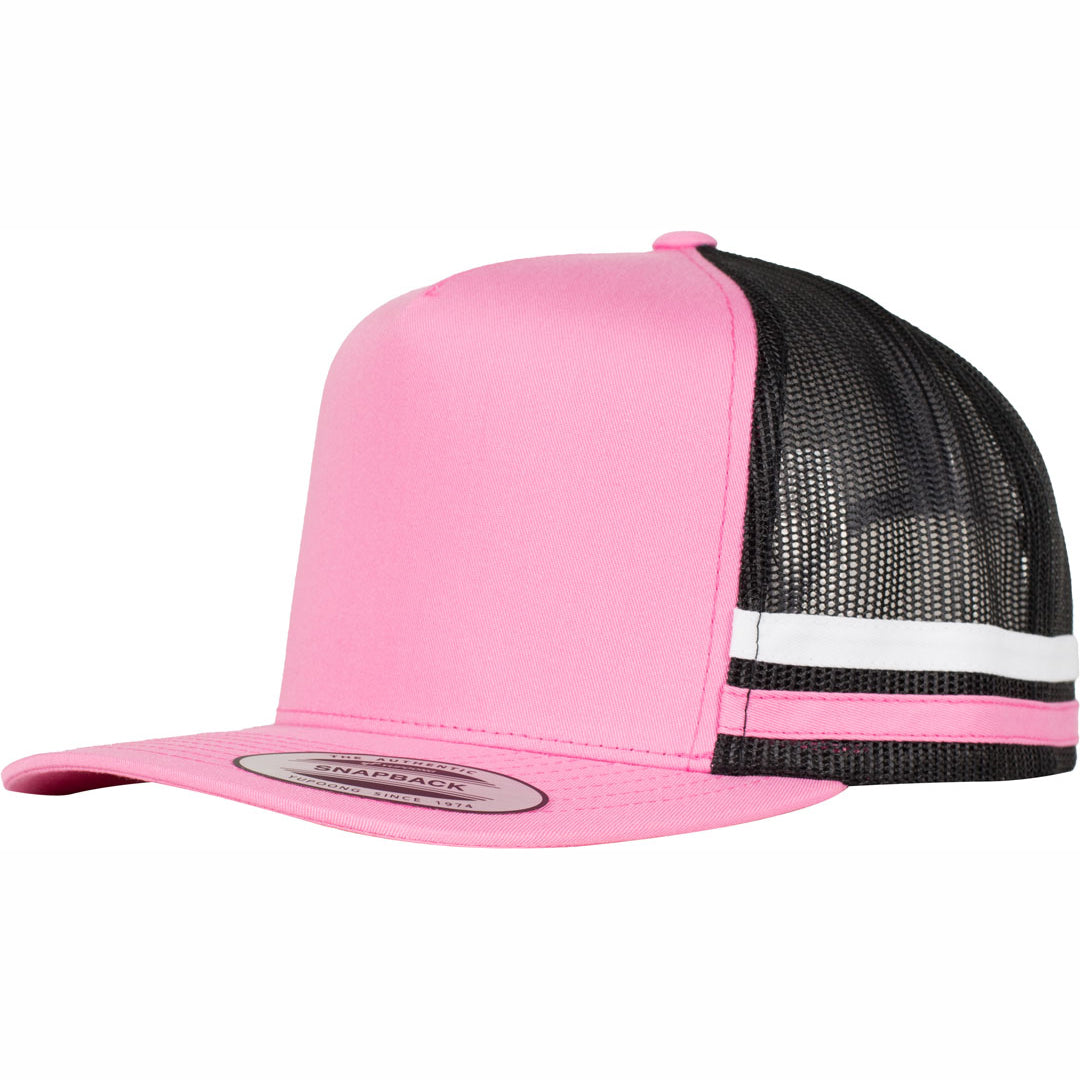 House of Uniforms The Flexfit YP Stripe Trucker Cap Flexfit Pink/Black