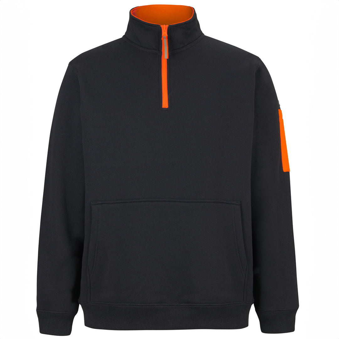 House of Uniforms The Premium Trade Zip Neck Jumper | Adults Jbs Wear Black/Orange