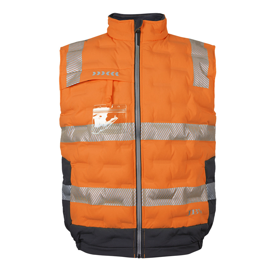 House of Uniforms The Hi Vis (D+N) Graphene Puffer Vest | Adults Jbs Wear Orange/Charcoal