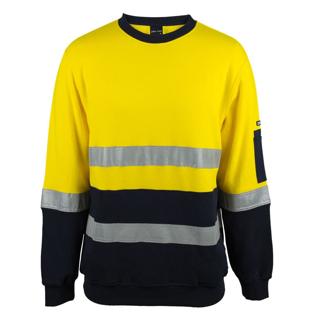 House of Uniforms The Hi Vis D/N Cotton Crew Neck Jumper | Adults Jbs Wear Yellow/Navy
