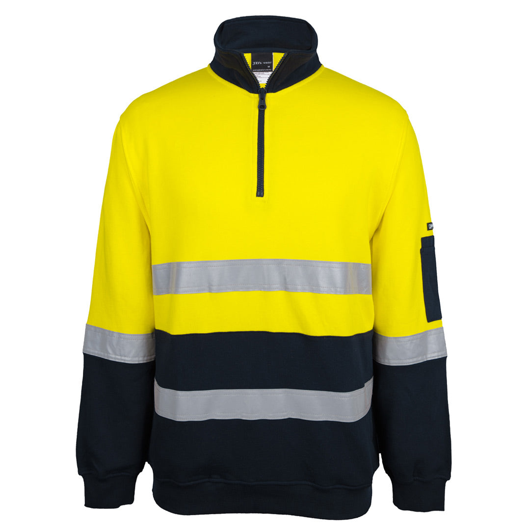 House of Uniforms The Hi Vis D/N Zip Neck Cotton Fleece Jumper | Adults Jbs Wear Yellow/Navy