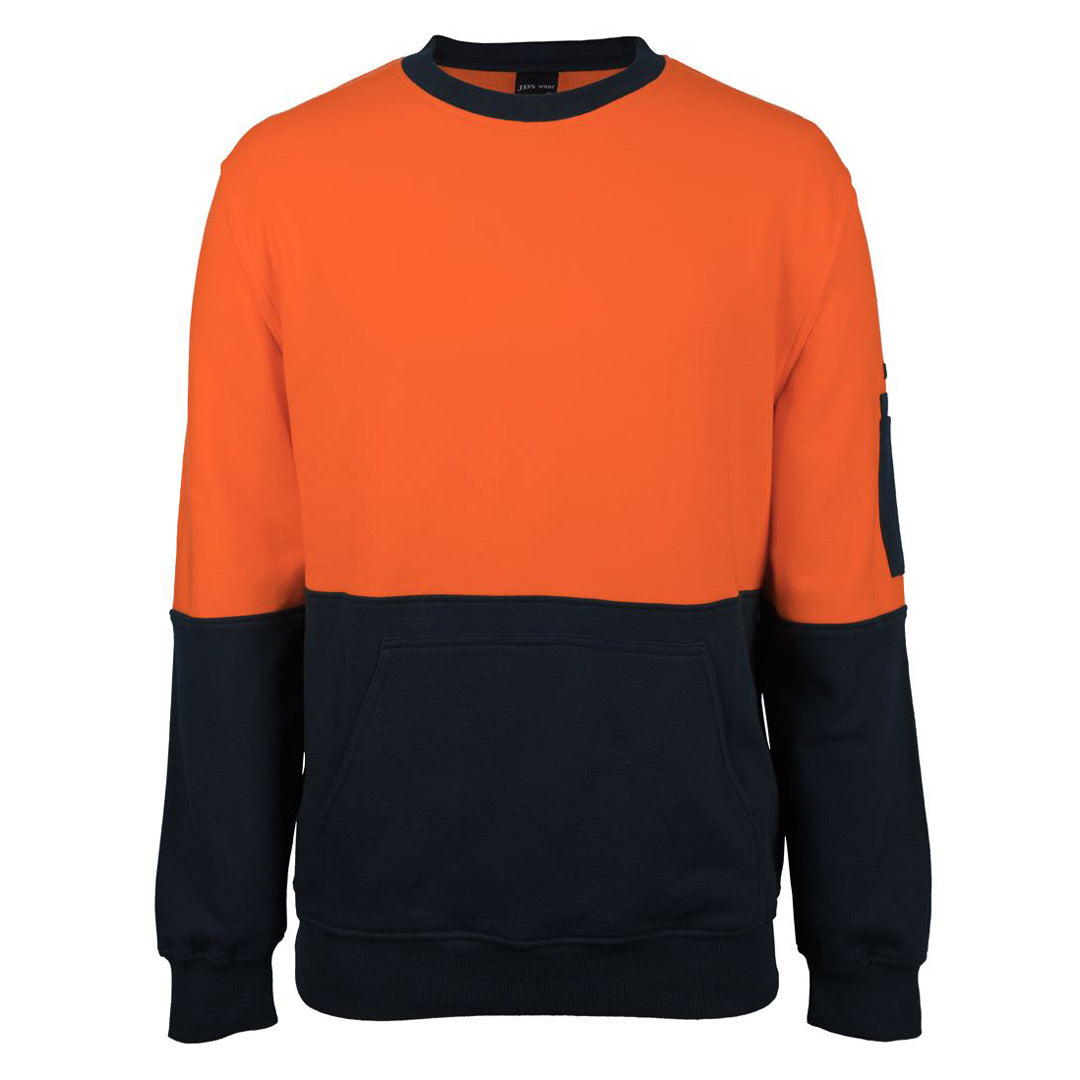 House of Uniforms The Hi Vis Crew Neck Cotton Jumper | Adults Jbs Wear Orange/Navy