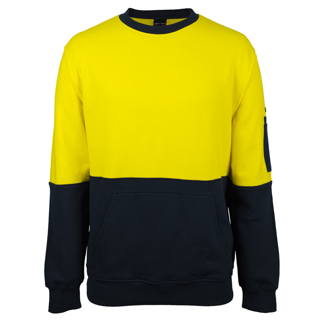 House of Uniforms The Hi Vis Crew Neck Cotton Jumper | Adults Jbs Wear Yellow/Navy