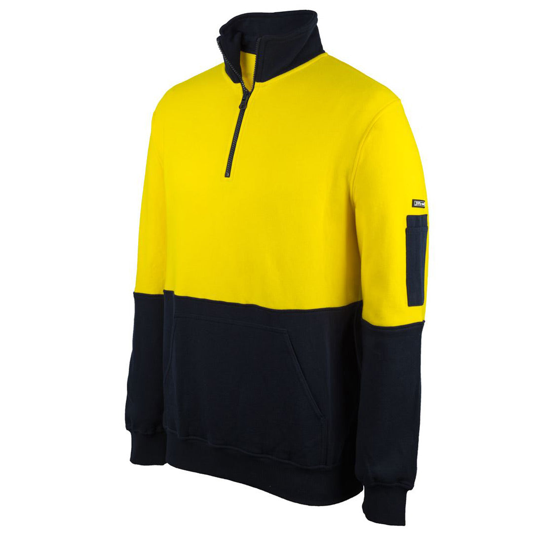House of Uniforms The Hi Vis Cotton Zip Neck Fleece Jumper | Adults Jbs Wear
