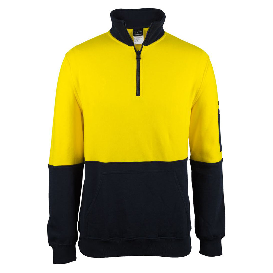 House of Uniforms The Hi Vis Cotton Zip Neck Fleece Jumper | Adults Jbs Wear Yellow/Navy