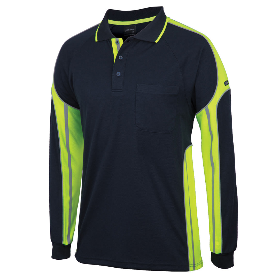 House of Uniforms The Street Panel Polo | Adults | Long Sleeve Jbs Wear Navy/Lime
