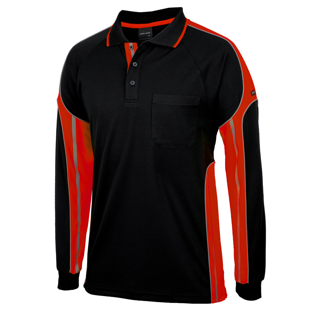 House of Uniforms The Street Panel Polo | Adults | Long Sleeve Jbs Wear Black/Orange