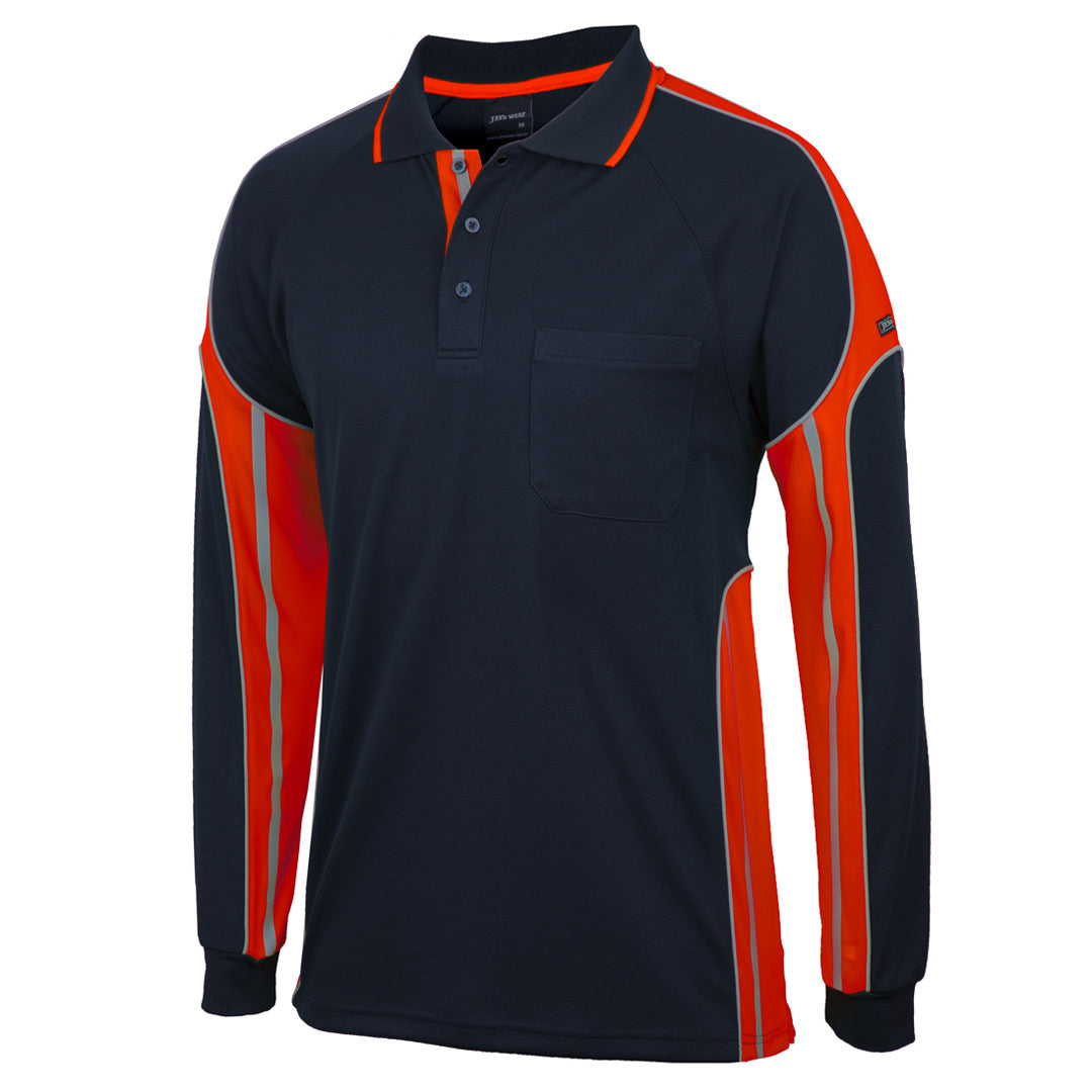 House of Uniforms The Street Panel Polo | Adults | Long Sleeve Jbs Wear Navy/Orange