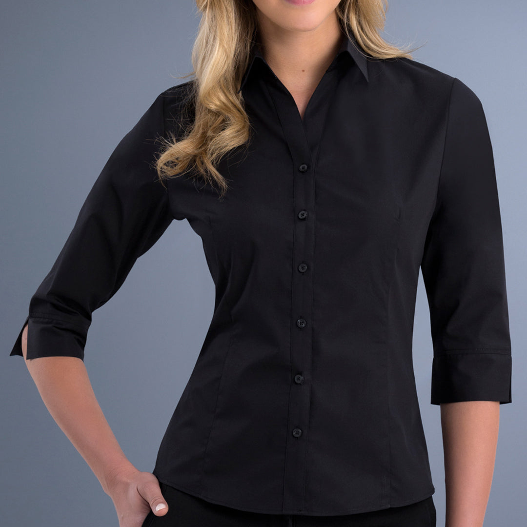 House of Uniforms The Melbourne Shirt | Ladies | Slim Fit | Short and 3/4 Sleeve John Kevin Black