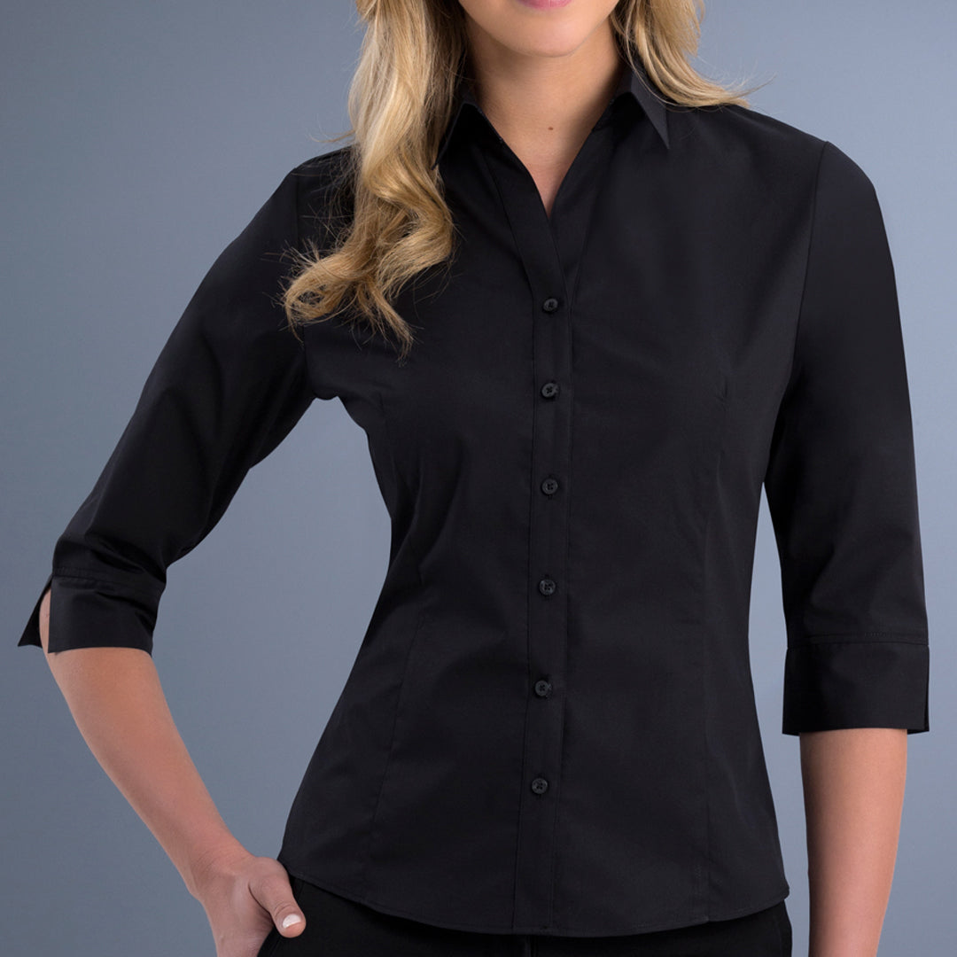 House of Uniforms The Melbourne Shirt | Ladies | Slim Fit | 3/4 Sleeve John Kevin Black