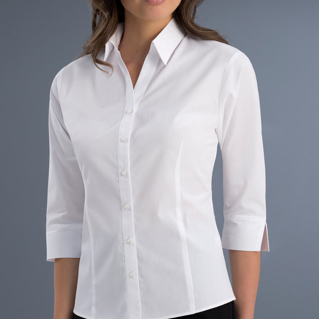 House of Uniforms The Melbourne Shirt | Ladies | Slim Fit | 3/4 Sleeve John Kevin White