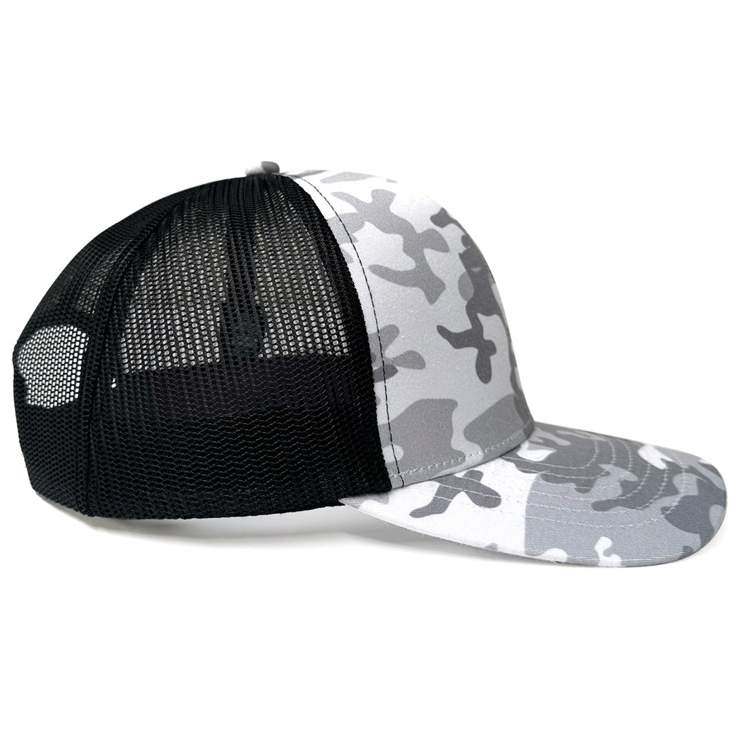 House of Uniforms The Snow Camo Trucker Cap | 6 Panel Legend Black