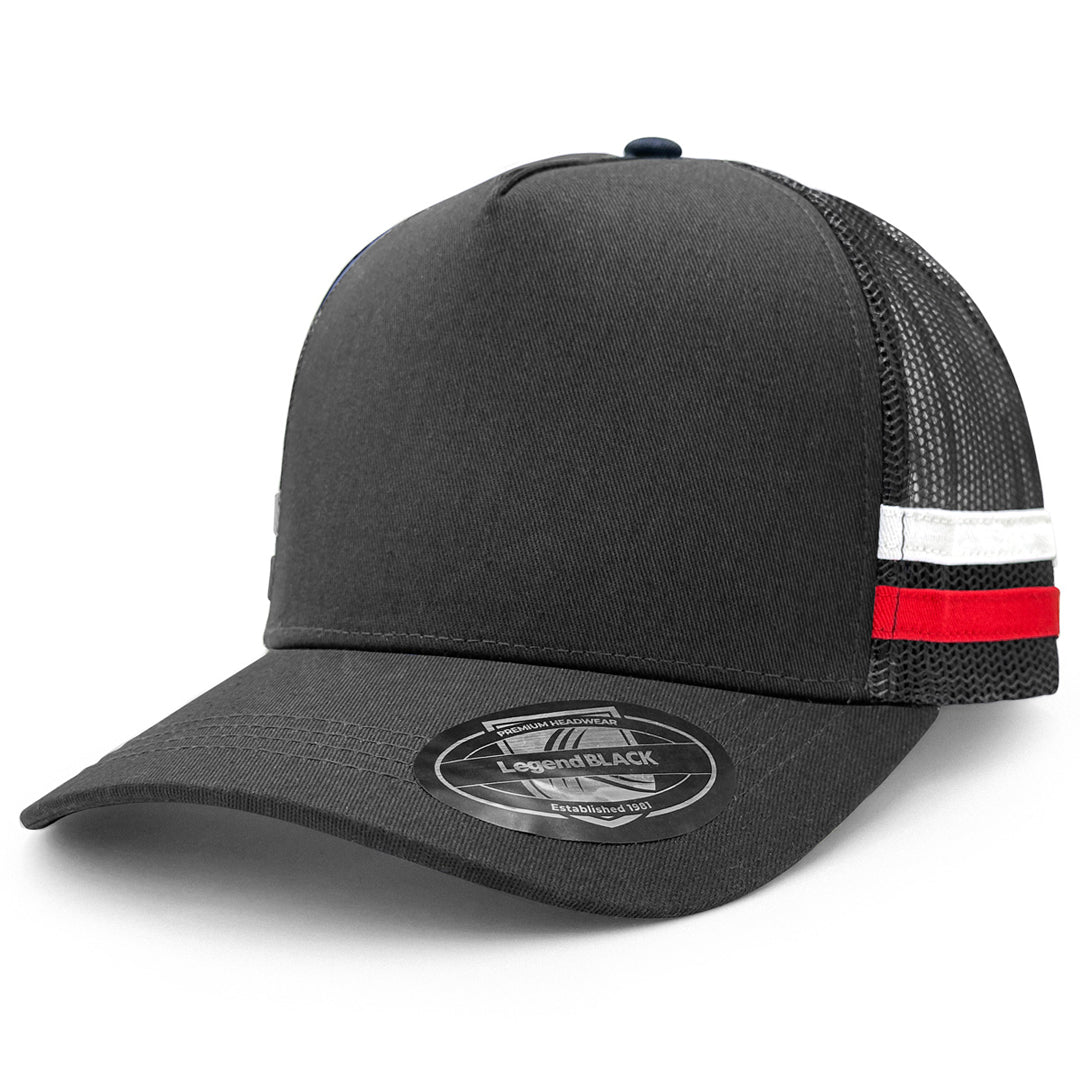 House of Uniforms The Striped Trucker Cap Legend Black Black/Black/White