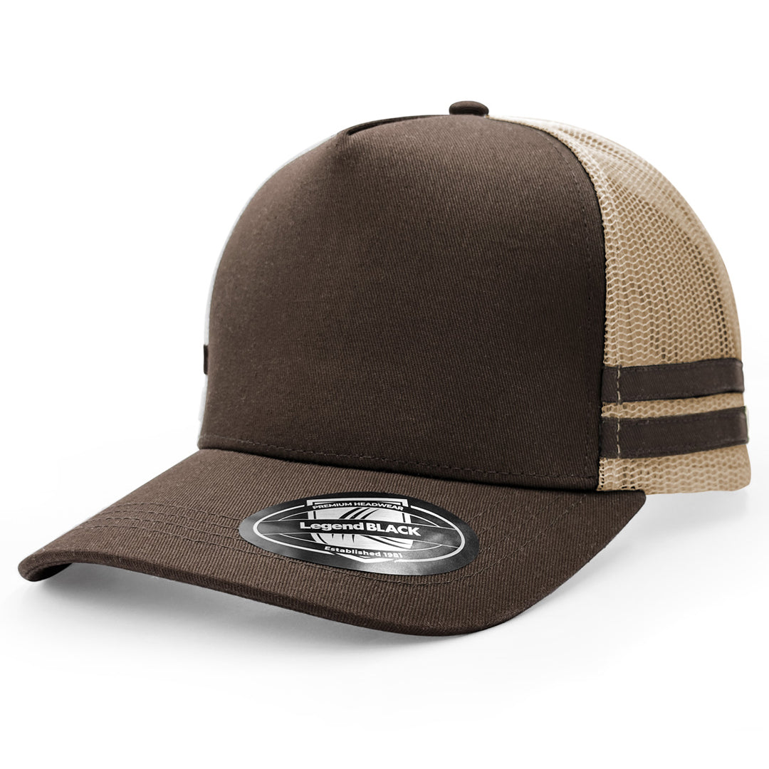 House of Uniforms The Striped Trucker Cap Legend Black Brown/Khaki/Brown