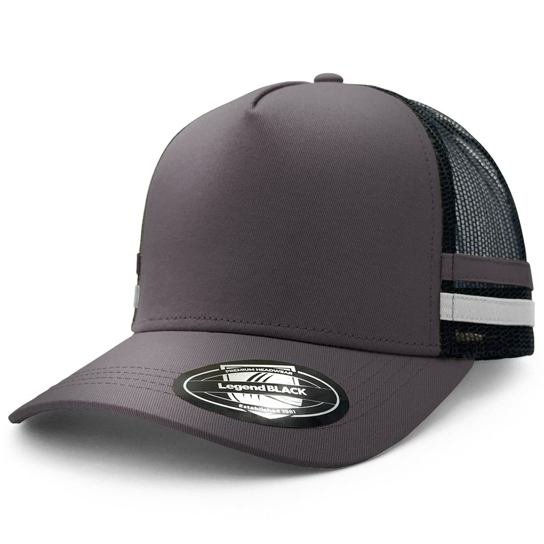 House of Uniforms The Striped Trucker Cap Legend Black Grey/Black/Grey
