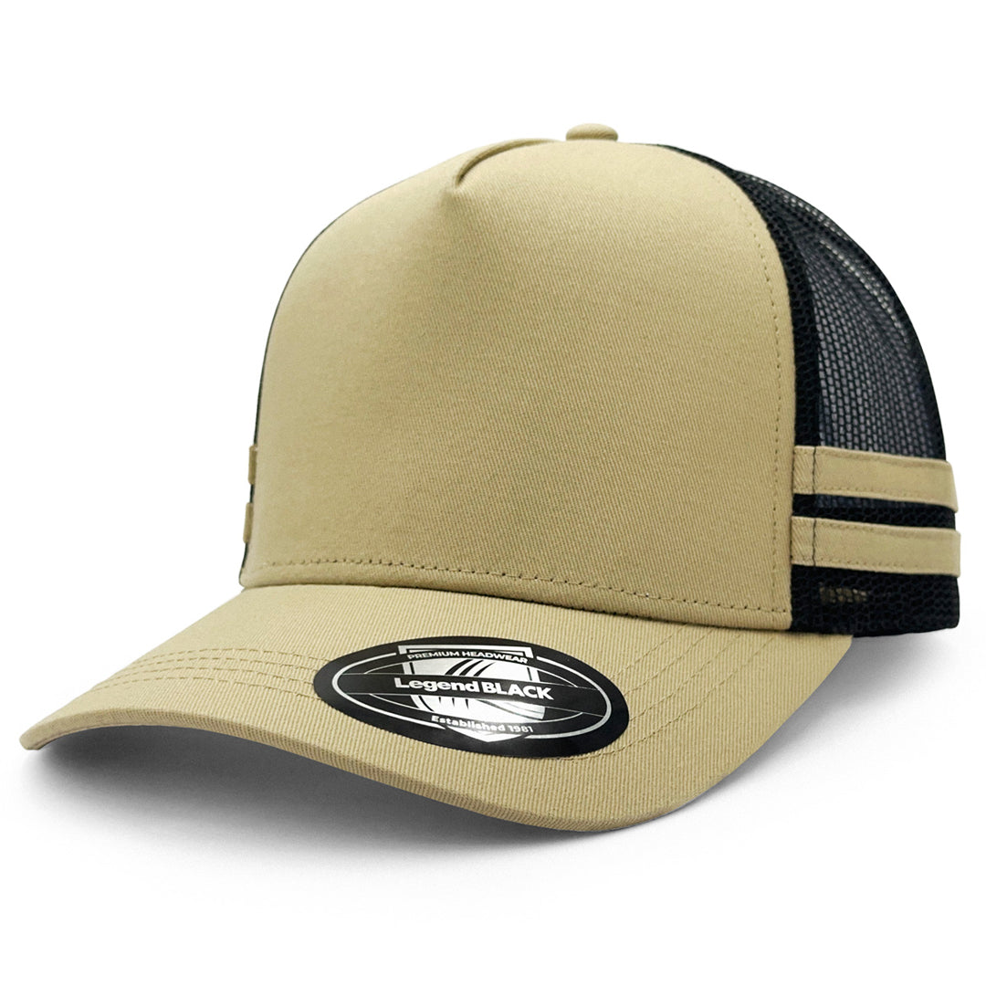House of Uniforms The Striped Trucker Cap Legend Black Khaki/Black/Khaki