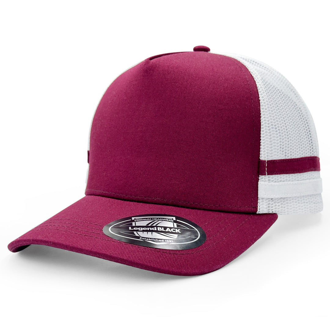 House of Uniforms The Striped Trucker Cap Legend Black Maroon/White/Maroon