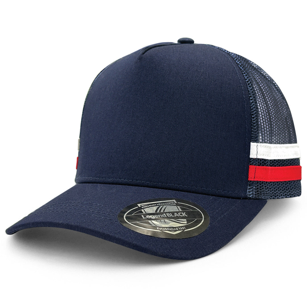 House of Uniforms The Striped Trucker Cap Legend Black Navy/Navy/White