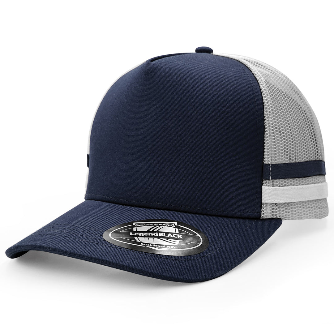 House of Uniforms The Striped Trucker Cap Legend Black Navy/Silver/White