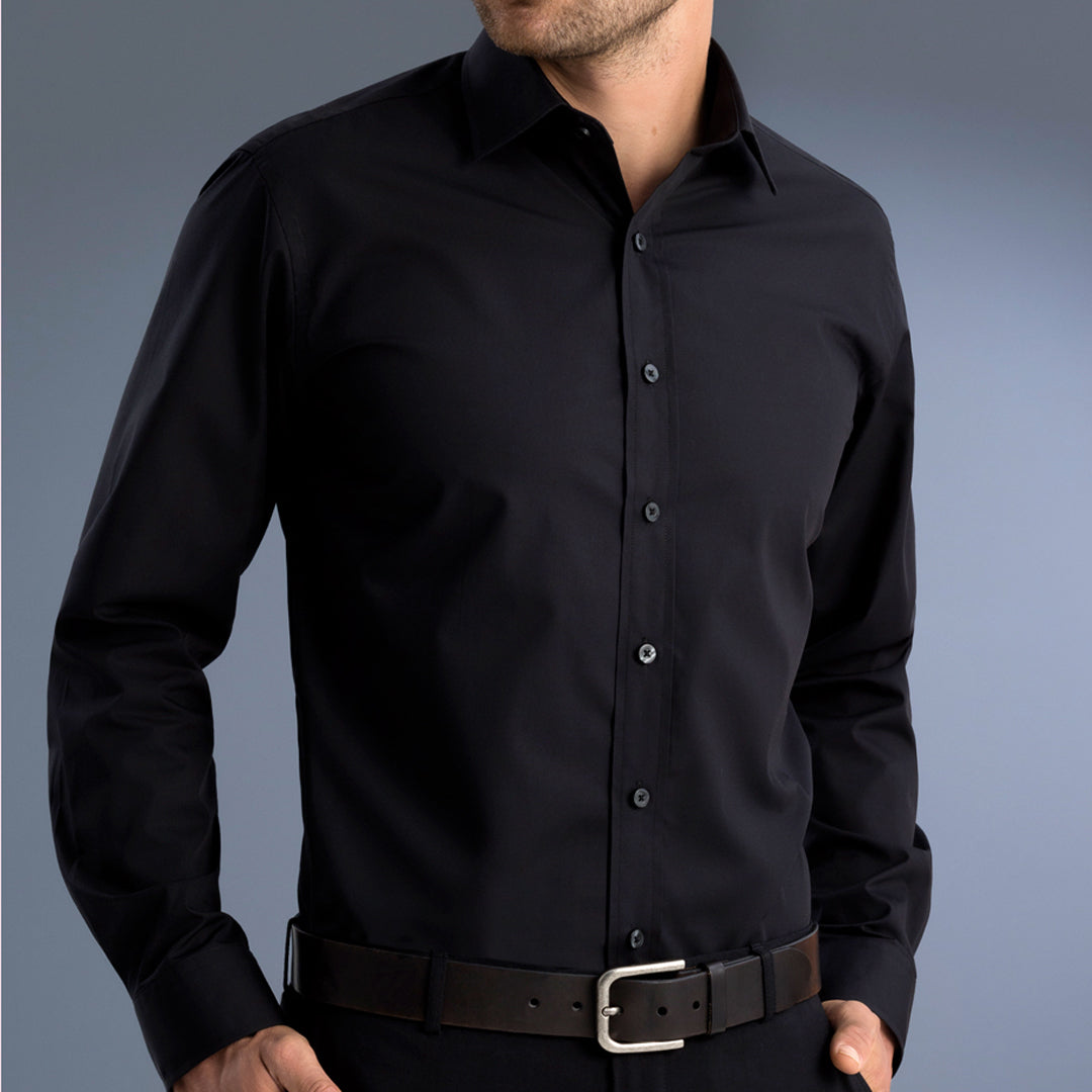 House of Uniforms The Melbourne Shirt | Mens | Slim fit | Short and Long Sleeve John Kevin Black