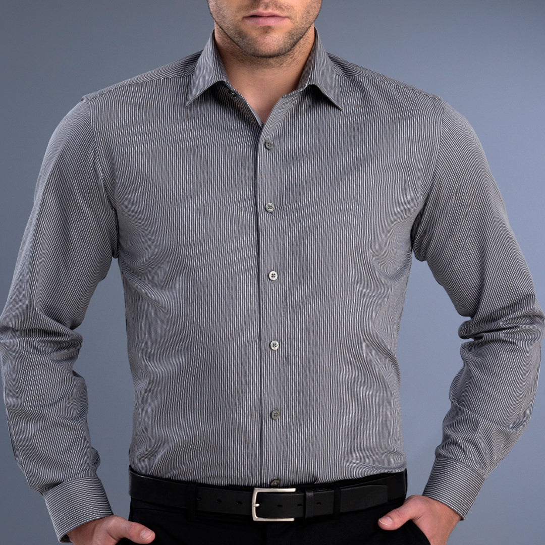 House of Uniforms The Mackay Shirt | Mens | Slim Fit | Long Sleeve John Kevin Gunmetal
