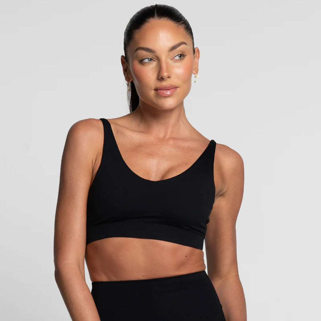 House of Uniforms The Tara Cross Back Crop Top | Ladies Active Basics Black