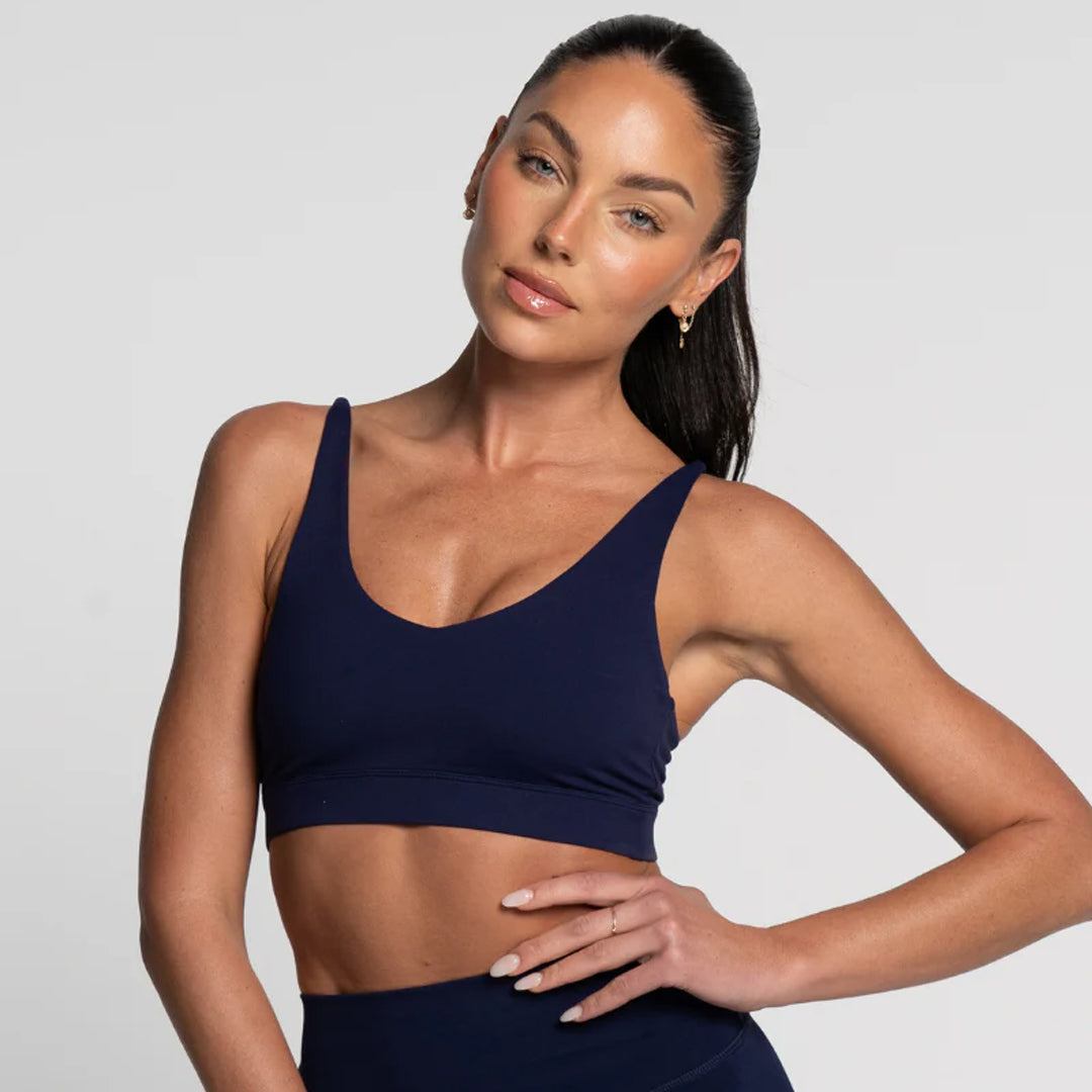 House of Uniforms The Tara Cross Back Crop Top | Ladies Active Basics Marine