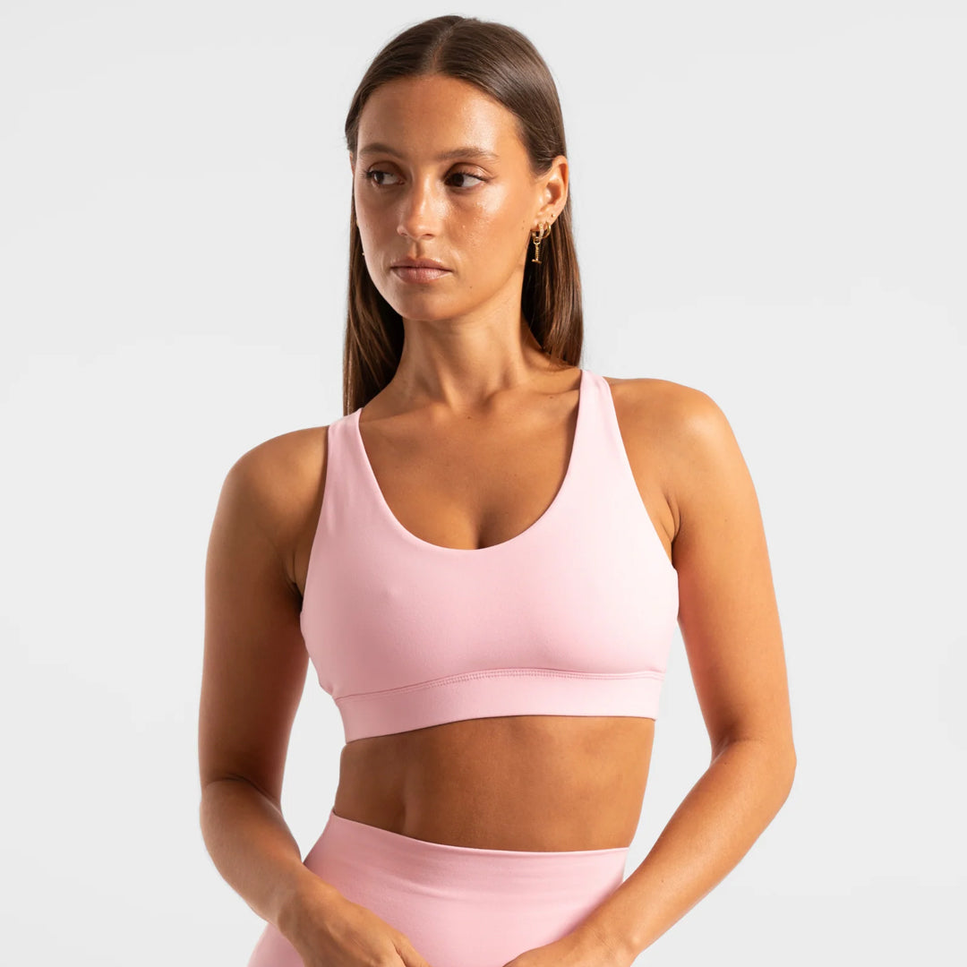 House of Uniforms The Tara Cross Back Crop Top | Ladies Active Basics Pink