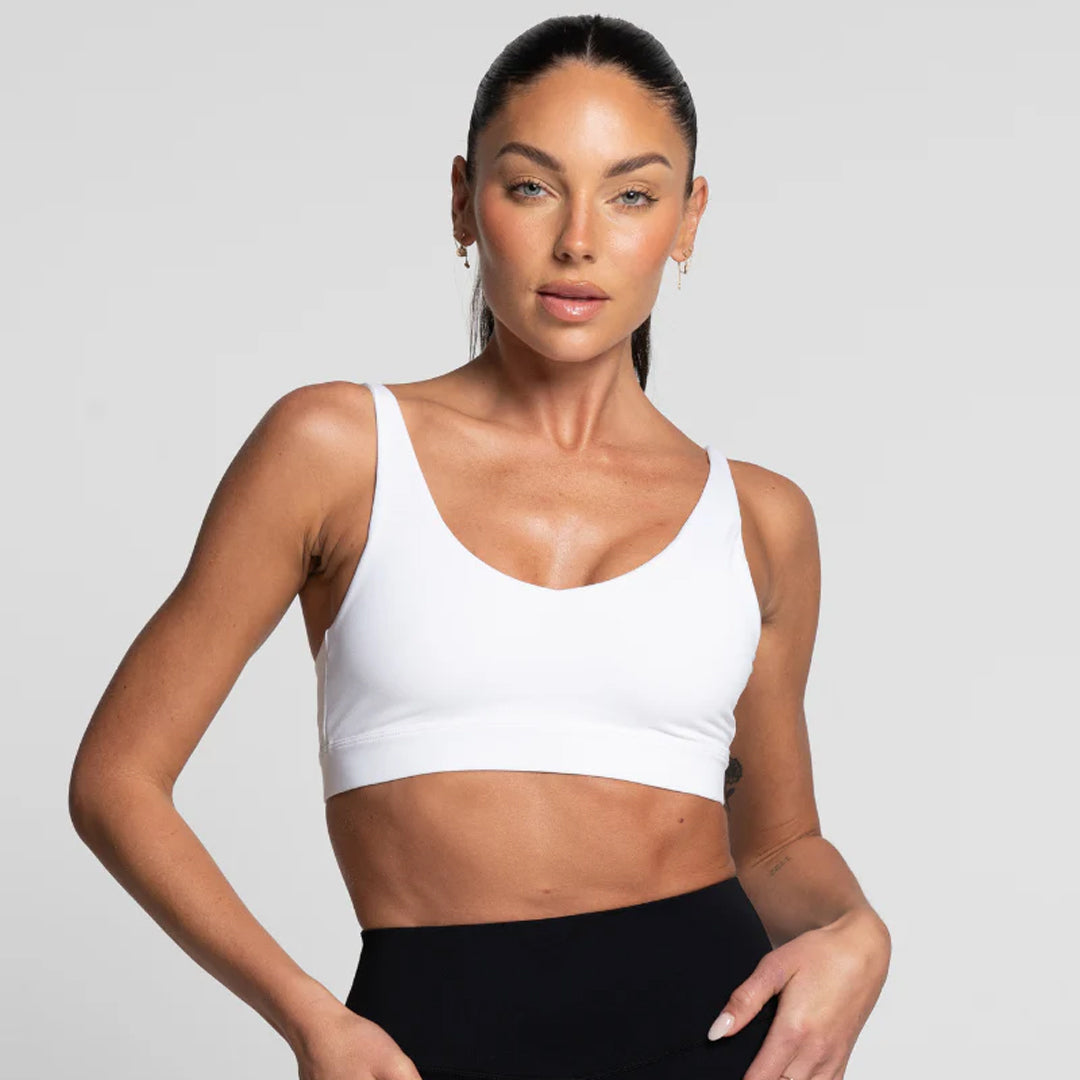 House of Uniforms The Tara Cross Back Crop Top | Ladies Active Basics White
