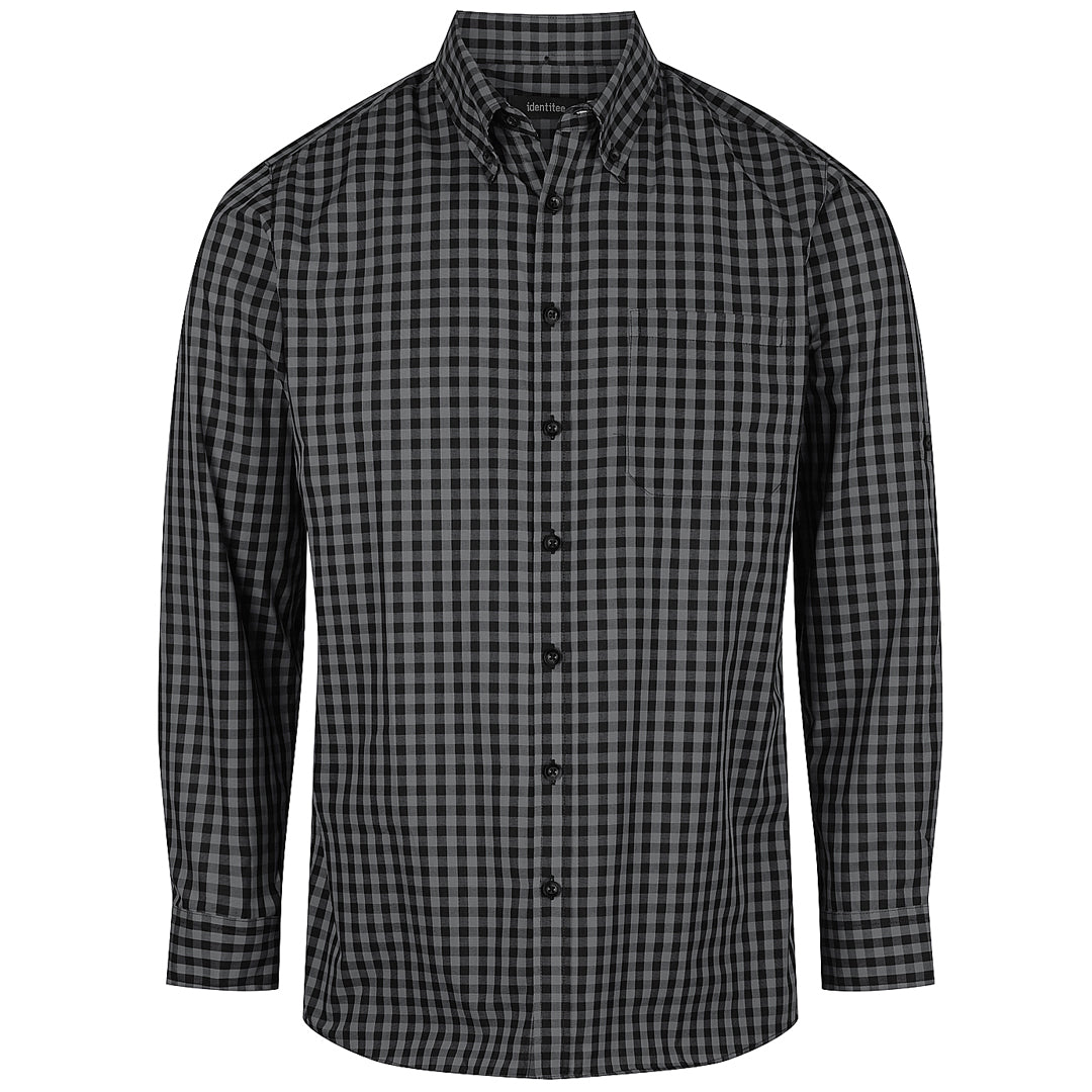 House of Uniforms The Barrett Shirt | Mens | Long Sleeve Identitee Charcoal/Black Check