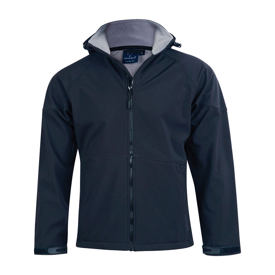 House of Uniforms The Aspen Softshell Hooded Jacket | Mens Winning Spirit Navy/Charcoal