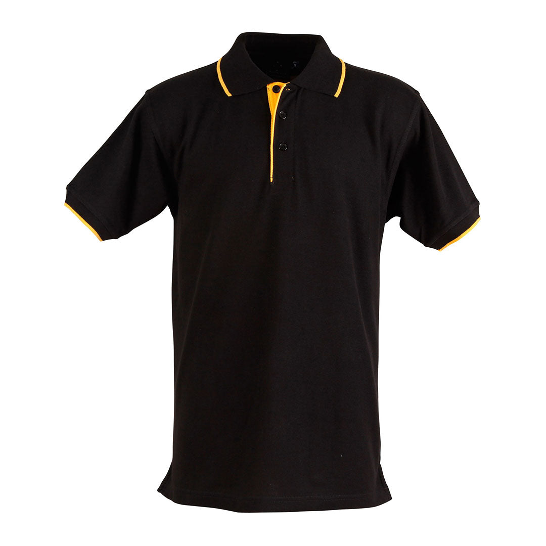 House of Uniforms The Liberty Contrast Polo | Mens Winning Spirit Black/Gold